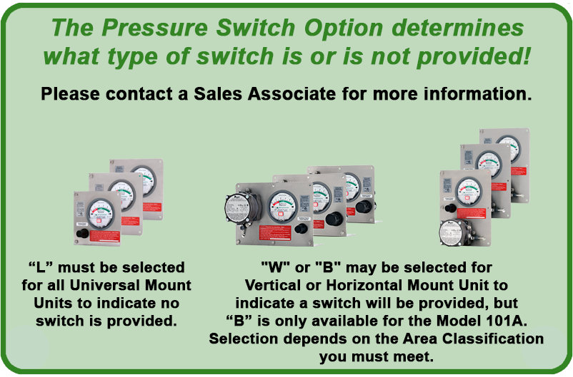 NFPA 496 Type Y and Z Enclosure Pressurization Units Pressure Switch Options