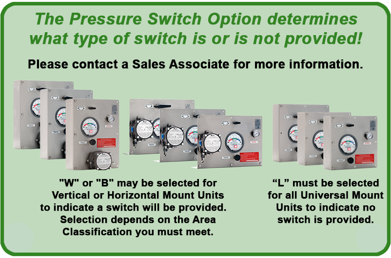 NFPA 496 Type Y and Z Enclosure Purging Units Pressure Switch Options